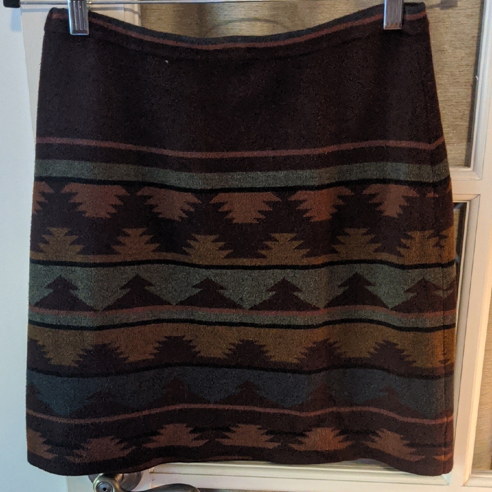 Peruvian Connection Burgundy and Brown Mini Pencil Skirt